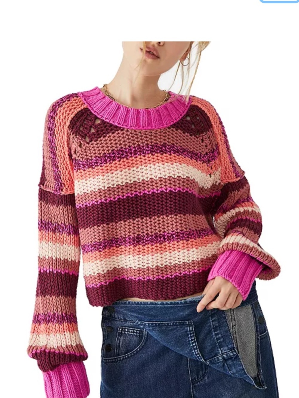 Free People Devon Knit Sweater in Fuchsia Rose